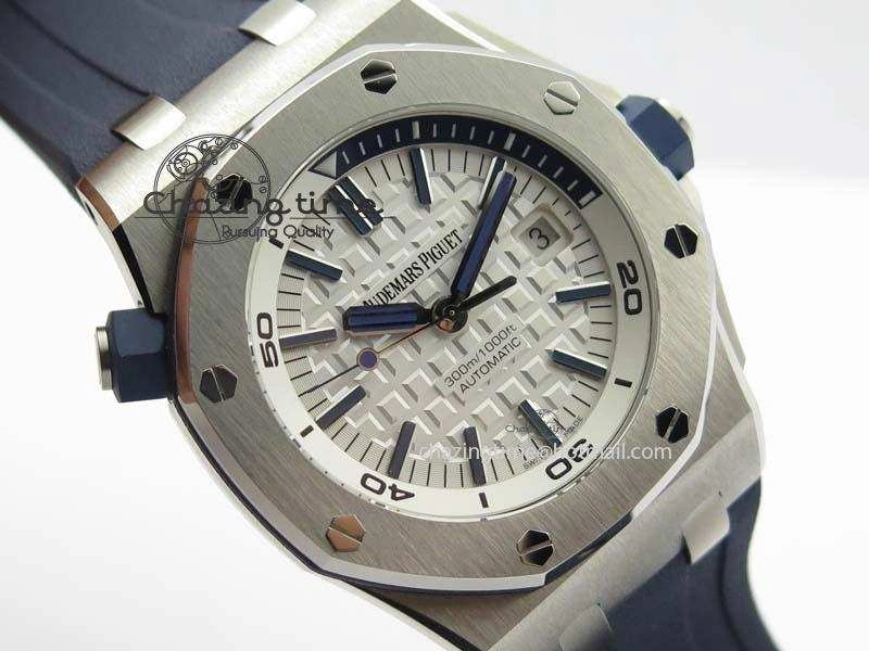 Royal Oak Offshore Diver 2017 White 15710 JF 1:1 Best Edition On Blue Rubber Strap A3120 (Free XS Rubber Strap)