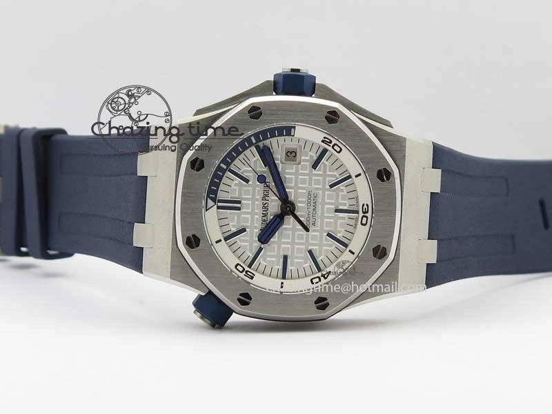 Royal Oak Offshore Diver 2017 White 15710 JF 1:1 Best Edition On Blue Rubber Strap A3120 (Free XS Rubber Strap)
