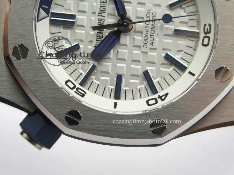 Royal Oak Offshore Diver 2017 White 15710 JF 1:1 Best Edition On Blue Rubber Strap A3120 (Free XS Rubber Strap)