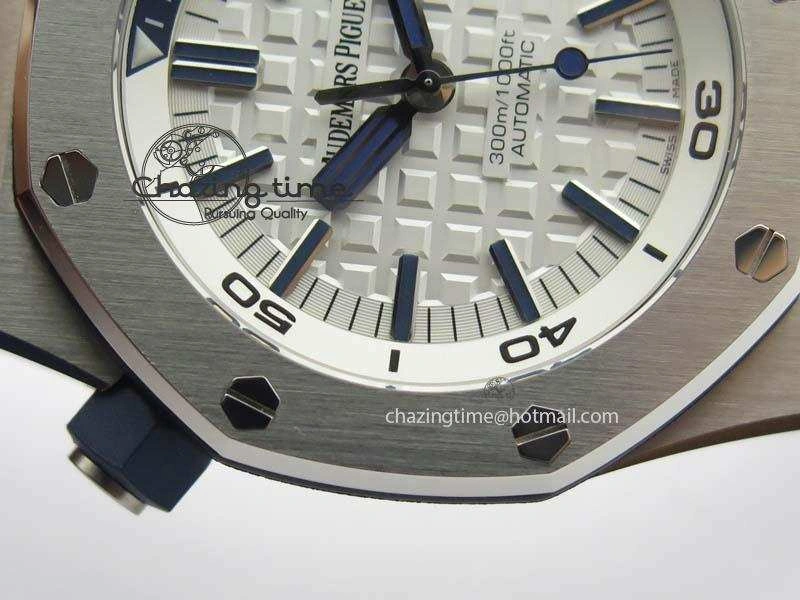 Royal Oak Offshore Diver 2017 White 15710 JF 1:1 Best Edition On Blue Rubber Strap A3120 (Free XS Rubber Strap)