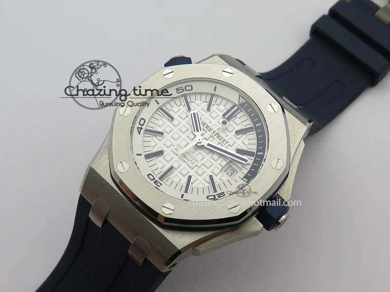 Royal Oak Offshore Diver 2017 White 15710 JF 1:1 Best Edition On Blue Rubber Strap A3120 (Free XS Rubber Strap)