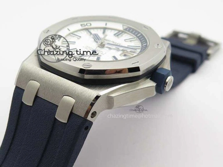 Royal Oak Offshore Diver 2017 White 15710 JF 1:1 Best Edition On Blue Rubber Strap A3120 (Free XS Rubber Strap)