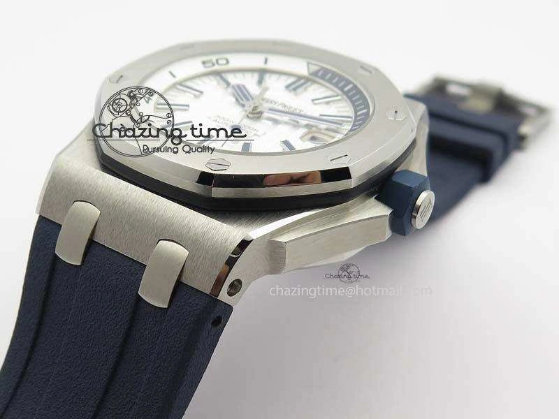 Royal Oak Offshore Diver 2017 White 15710 JF 1:1 Best Edition On Blue Rubber Strap A3120 (Free XS Rubber Strap)