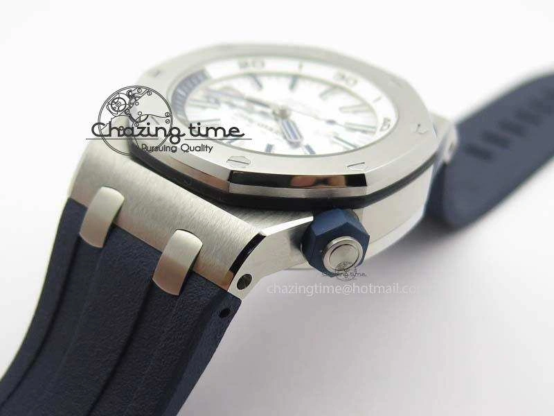Royal Oak Offshore Diver 2017 White 15710 JF 1:1 Best Edition On Blue Rubber Strap A3120 (Free XS Rubber Strap)