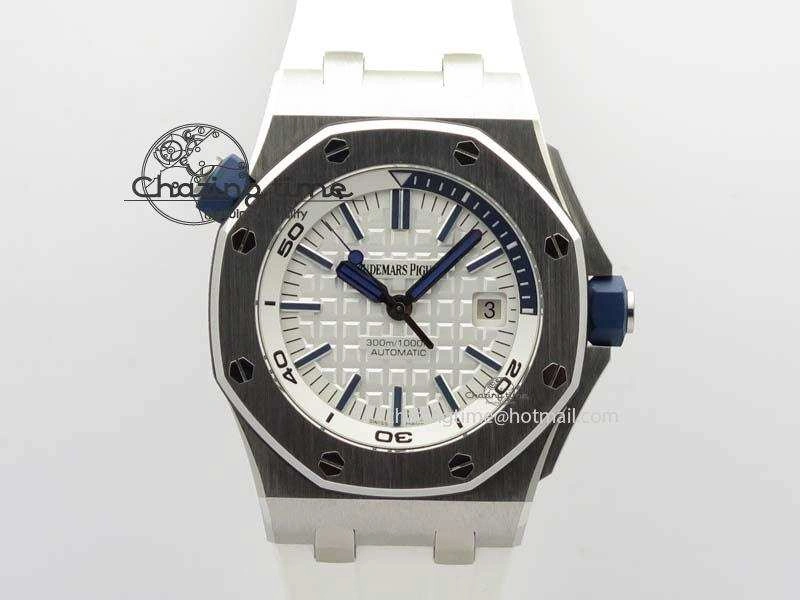 Royal Oak Offshore Diver 2017 White 15710 JF 1:1 Best Edition On XS Rubber Strap A3120 (Free Rubber Strap)