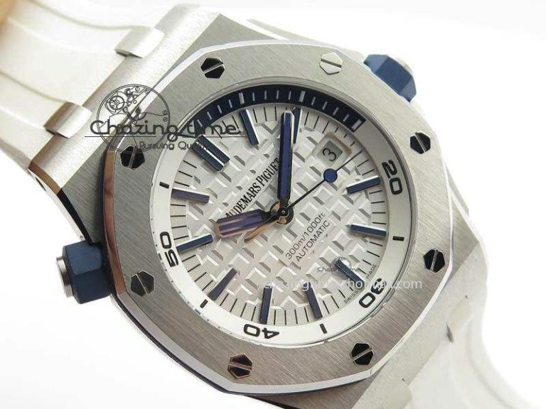 Royal Oak Offshore Diver 2017 White 15710 JF 1:1 Best Edition On XS Rubber Strap A3120 (Free Rubber Strap)