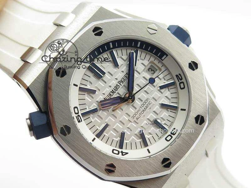 Royal Oak Offshore Diver 2017 White 15710 JF 1:1 Best Edition On XS Rubber Strap A3120 (Free Rubber Strap)