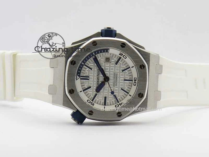 Royal Oak Offshore Diver 2017 White 15710 JF 1:1 Best Edition On XS Rubber Strap A3120 (Free Rubber Strap)