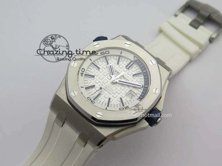 Royal Oak Offshore Diver 2017 White 15710 JF 1:1 Best Edition On XS Rubber Strap A3120 (Free Rubber Strap)