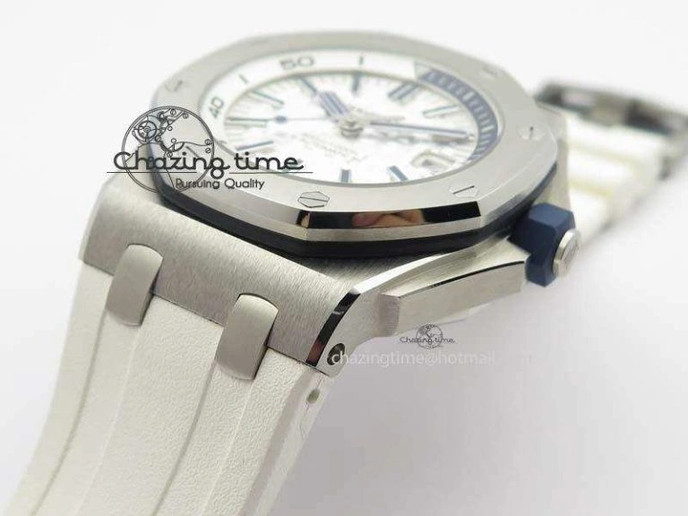 Royal Oak Offshore Diver 2017 White 15710 JF 1:1 Best Edition On XS Rubber Strap A3120 (Free Rubber Strap)