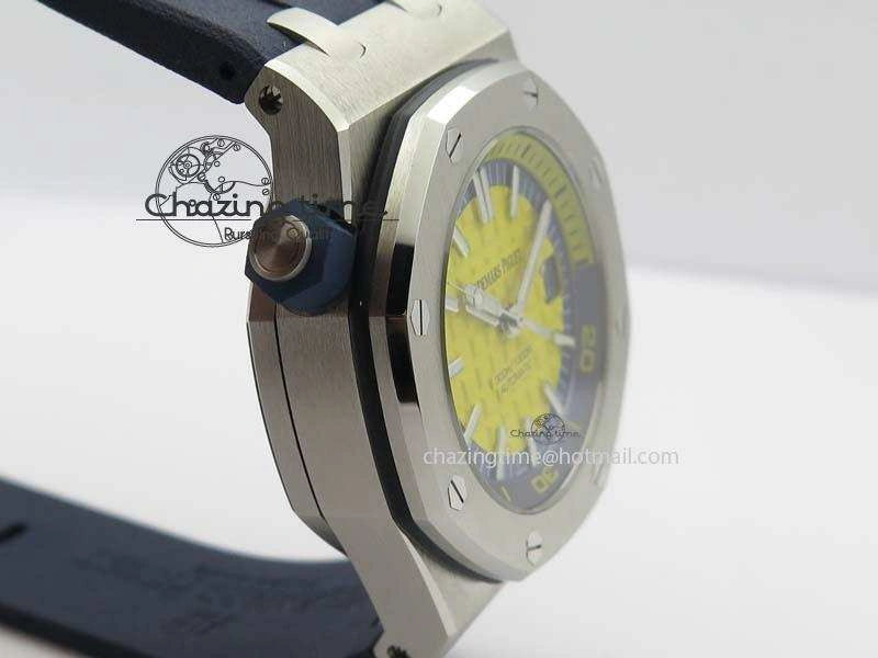 Royal Oak Offshore Diver 2017 Yellow 15710 JF 1:1 Best Edition On Blue Rubber Strap A3120 (Free XS Rubber Strap)