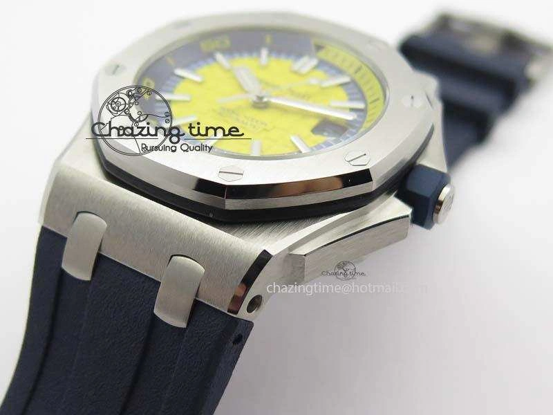 Royal Oak Offshore Diver 2017 Yellow 15710 JF 1:1 Best Edition On Blue Rubber Strap A3120 (Free XS Rubber Strap)