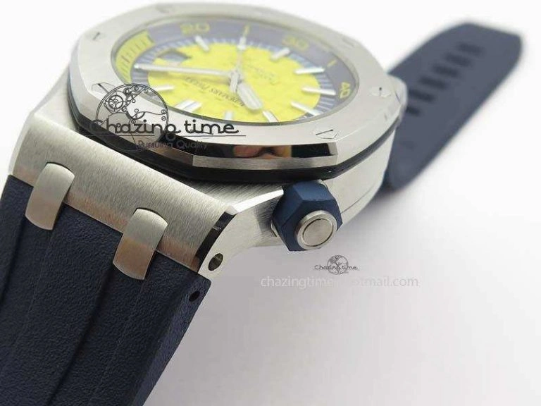 Royal Oak Offshore Diver 2017 Yellow 15710 JF 1:1 Best Edition On Blue Rubber Strap A3120 (Free XS Rubber Strap)