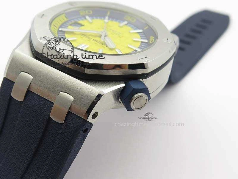 Royal Oak Offshore Diver 2017 Yellow 15710 JF 1:1 Best Edition On Blue Rubber Strap A3120 (Free XS Rubber Strap)