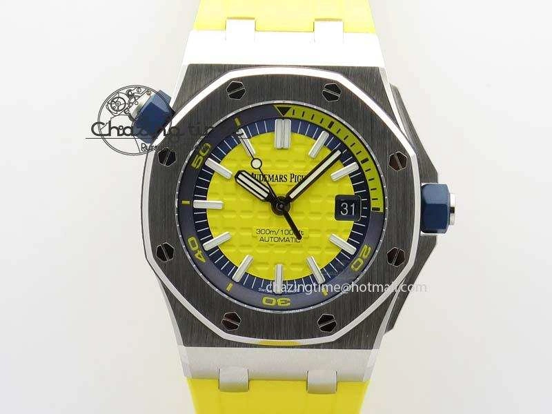 Royal Oak Offshore Diver 2017 Yellow 15710 JF 1:1 Best Edition On XS Rubber Strap A3120 (Free Rubber Strap)