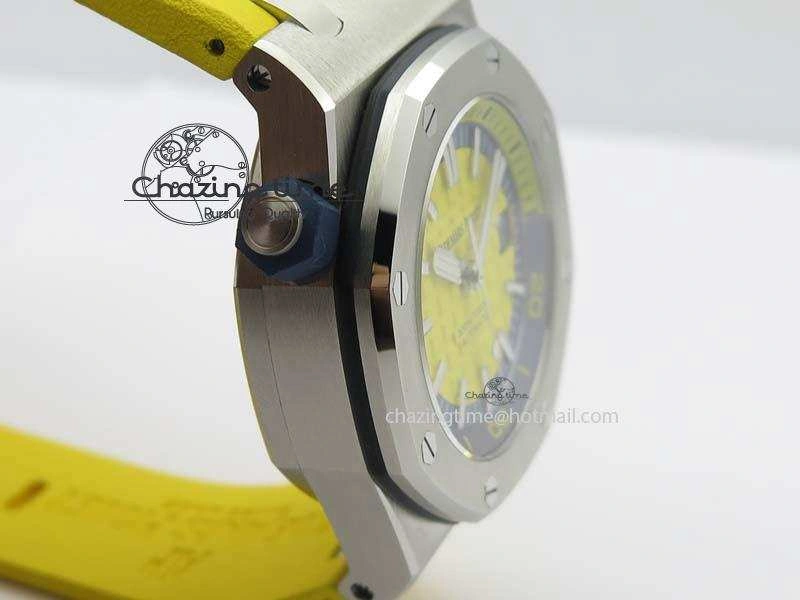 Royal Oak Offshore Diver 2017 Yellow 15710 JF 1:1 Best Edition On XS Rubber Strap A3120 (Free Rubber Strap)