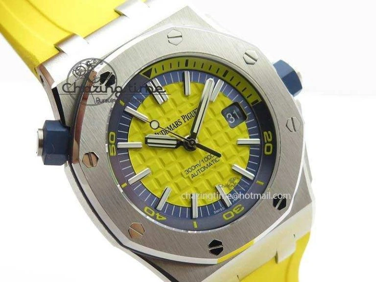Royal Oak Offshore Diver 2017 Yellow 15710 JF 1:1 Best Edition On XS Rubber Strap A3120 (Free Rubber Strap)