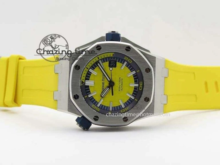Royal Oak Offshore Diver 2017 Yellow 15710 JF 1:1 Best Edition On XS Rubber Strap A3120 (Free Rubber Strap)
