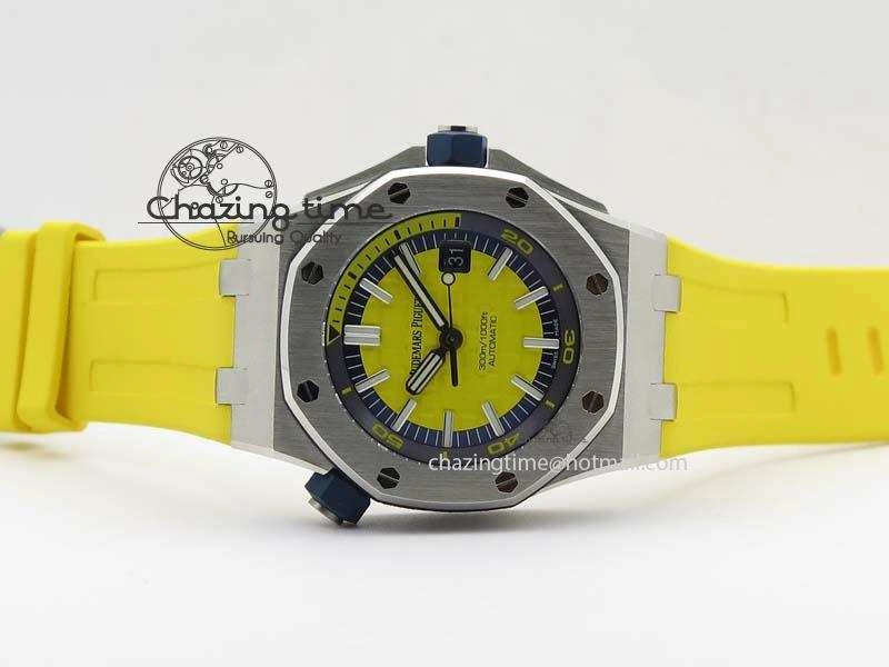 Royal Oak Offshore Diver 2017 Yellow 15710 JF 1:1 Best Edition On XS Rubber Strap A3120 (Free Rubber Strap)