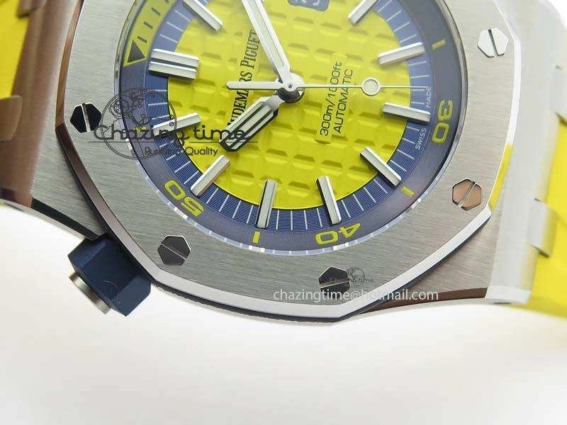 Royal Oak Offshore Diver 2017 Yellow 15710 JF 1:1 Best Edition On XS Rubber Strap A3120 (Free Rubber Strap)