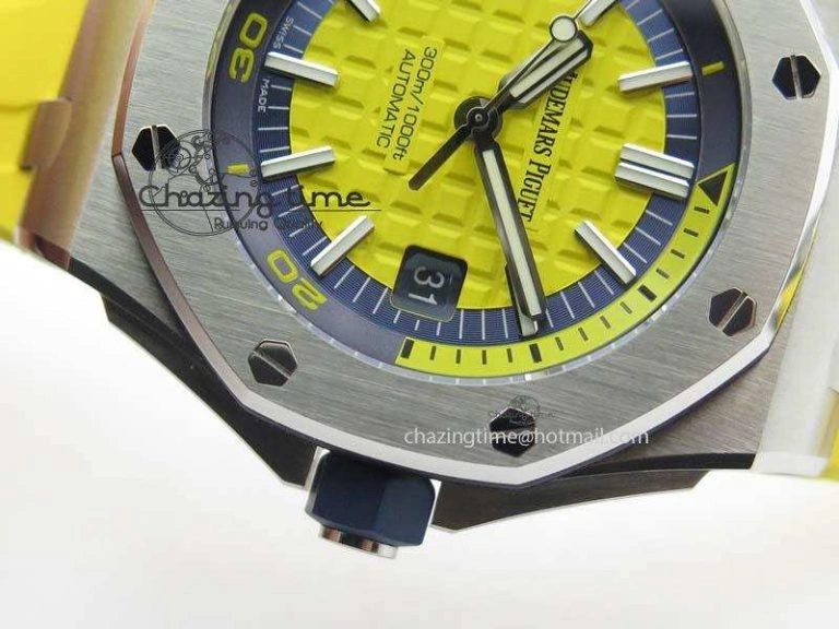 Royal Oak Offshore Diver 2017 Yellow 15710 JF 1:1 Best Edition On XS Rubber Strap A3120 (Free Rubber Strap)