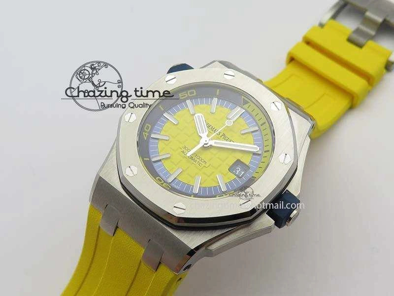 Royal Oak Offshore Diver 2017 Yellow 15710 JF 1:1 Best Edition On XS Rubber Strap A3120 (Free Rubber Strap)