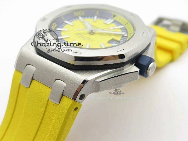 Royal Oak Offshore Diver 2017 Yellow 15710 JF 1:1 Best Edition On XS Rubber Strap A3120 (Free Rubber Strap)