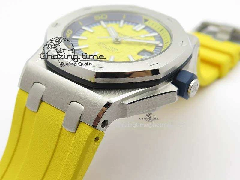 Royal Oak Offshore Diver 2017 Yellow 15710 JF 1:1 Best Edition On XS Rubber Strap A3120 (Free Rubber Strap)