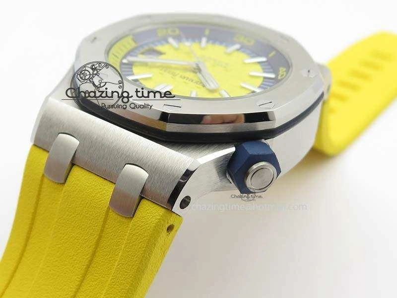 Royal Oak Offshore Diver 2017 Yellow 15710 JF 1:1 Best Edition On XS Rubber Strap A3120 (Free Rubber Strap)