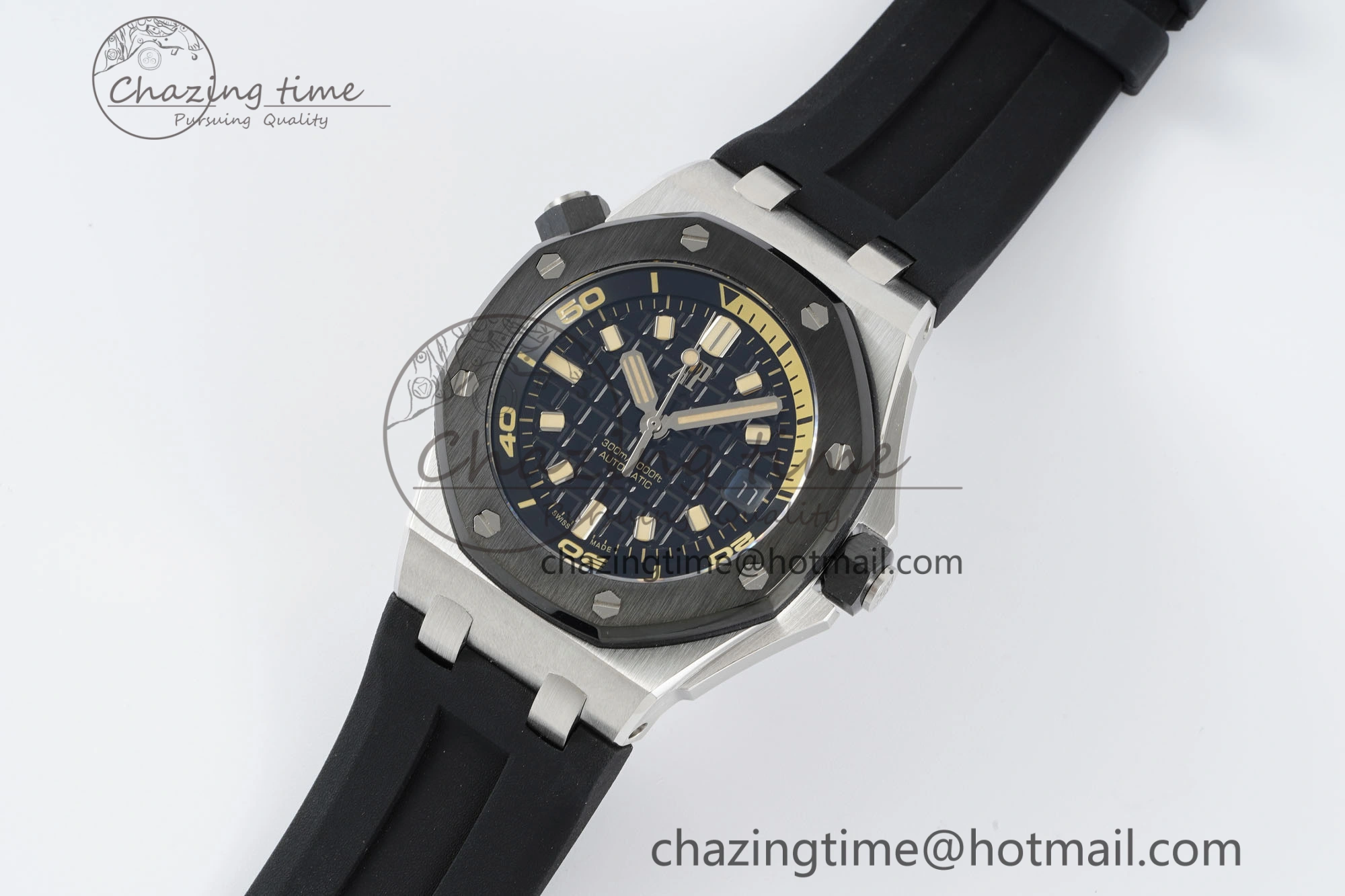 Royal Oak Offshore Diver Black Ceramic Bezel 15720 IPF Best Edition Black Dial on Black Rubber Strap A4308