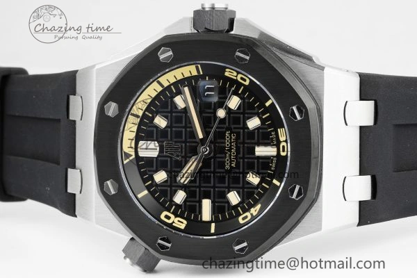 Royal Oak Offshore Diver Black Ceramic Bezel 15720 IPF Best Edition Black Dial on Black Rubber Strap A4308