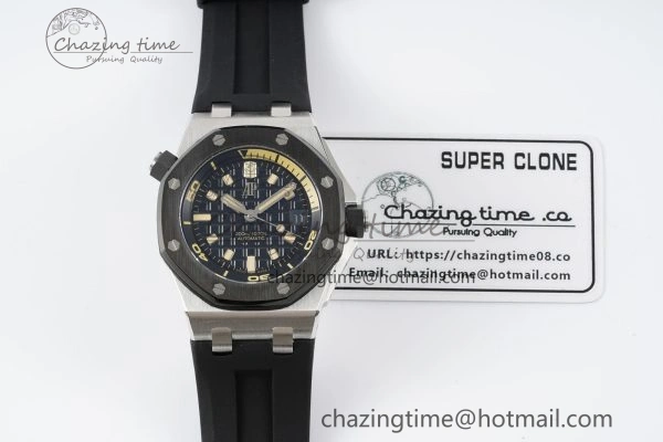 Royal Oak Offshore Diver Black Ceramic Bezel 15720 IPF Best Edition Black Dial on Black Rubber Strap A4308
