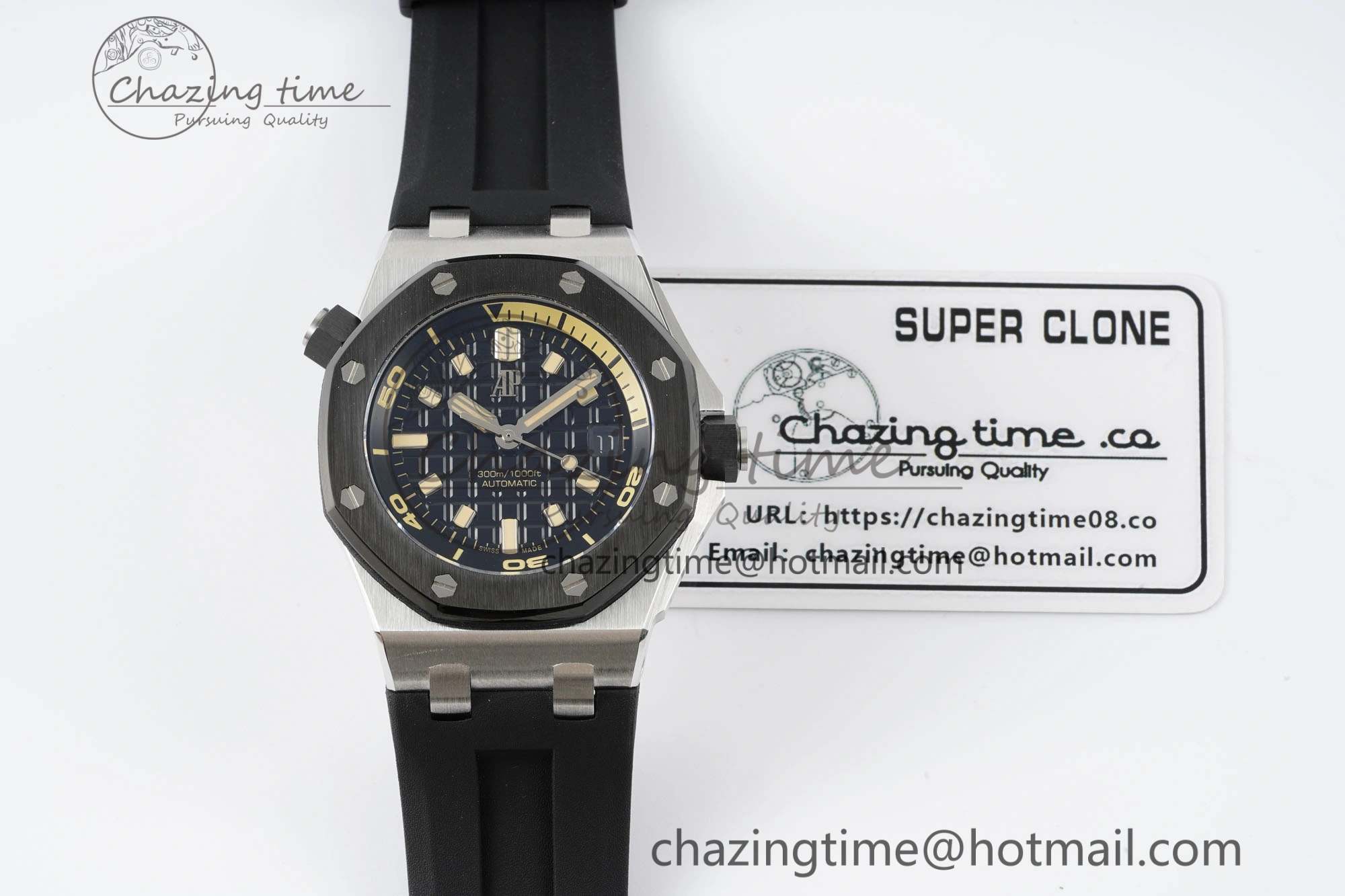 Royal Oak Offshore Diver Black Ceramic Bezel 15720 IPF Best Edition Black Dial on Black Rubber Strap A4308
