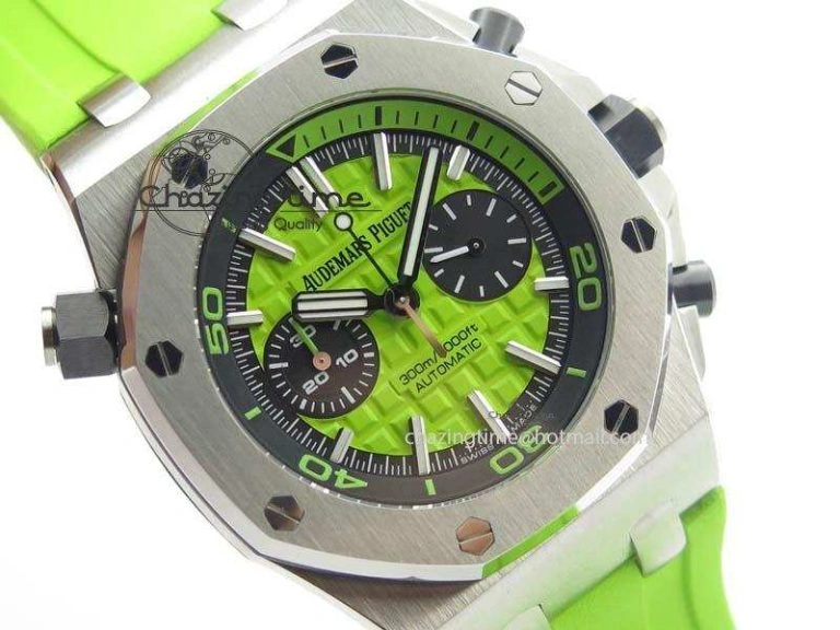 Royal Oak Offshore Diver Chronograph Green Noob Best Edition On Green Rubber Strap A3126