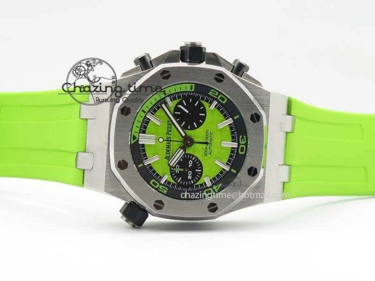 Royal Oak Offshore Diver Chronograph Green Noob Best Edition On Green Rubber Strap A3126