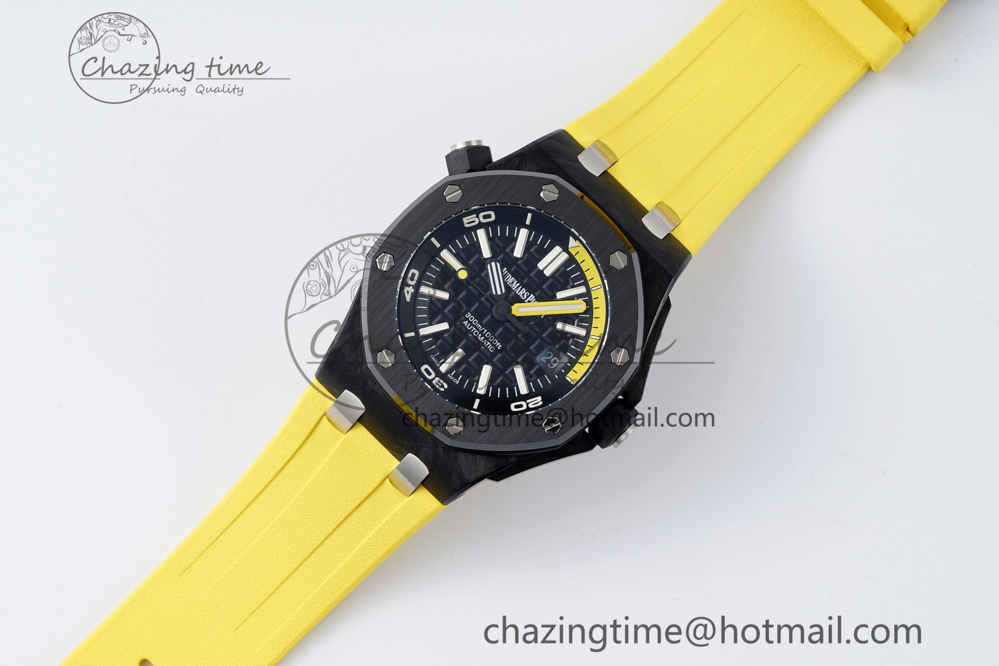 Royal Oak Offshore Diver Forged Carbon IPF Best Edition on Yellow Rubber Strap MIYOTA9019