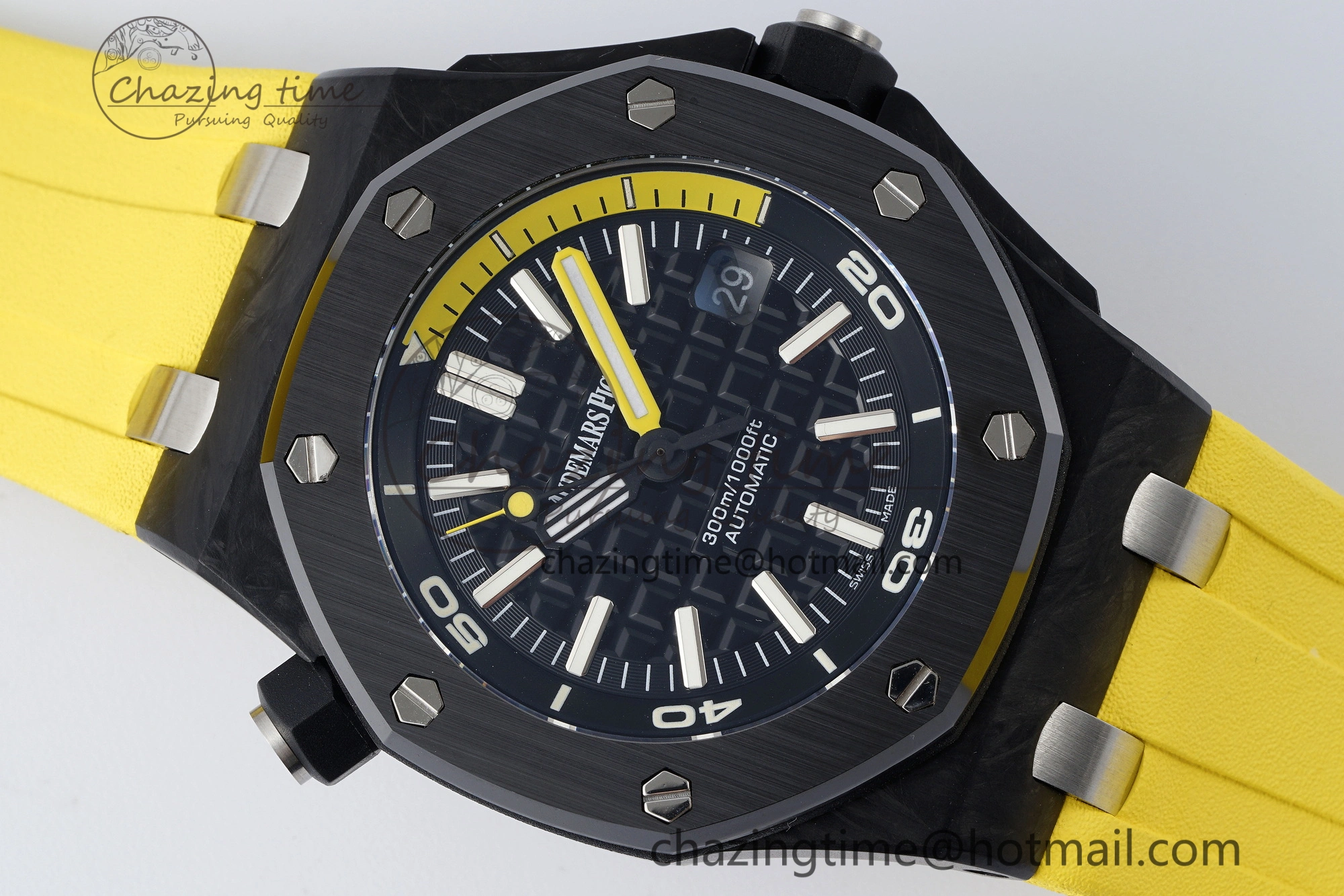 Royal Oak Offshore Diver Forged Carbon IPF Best Edition on Yellow Rubber Strap MIYOTA9019