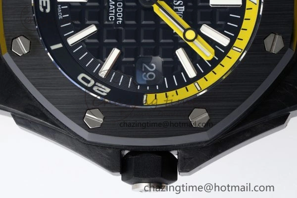 Royal Oak Offshore Diver Forged Carbon IPF Best Edition on Yellow Rubber Strap MIYOTA9019