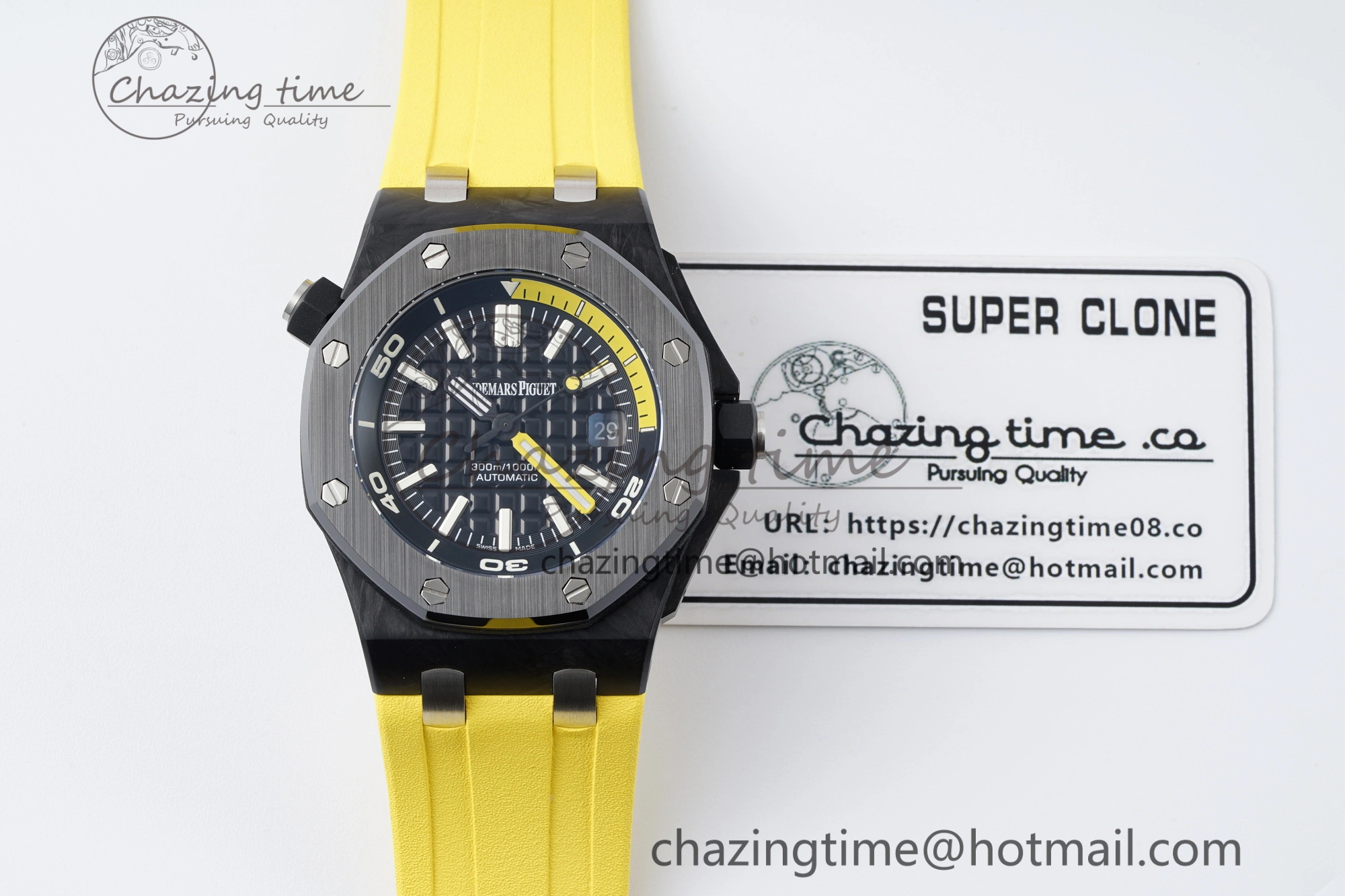 Royal Oak Offshore Diver Forged Carbon IPF Best Edition on Yellow Rubber Strap MIYOTA9019