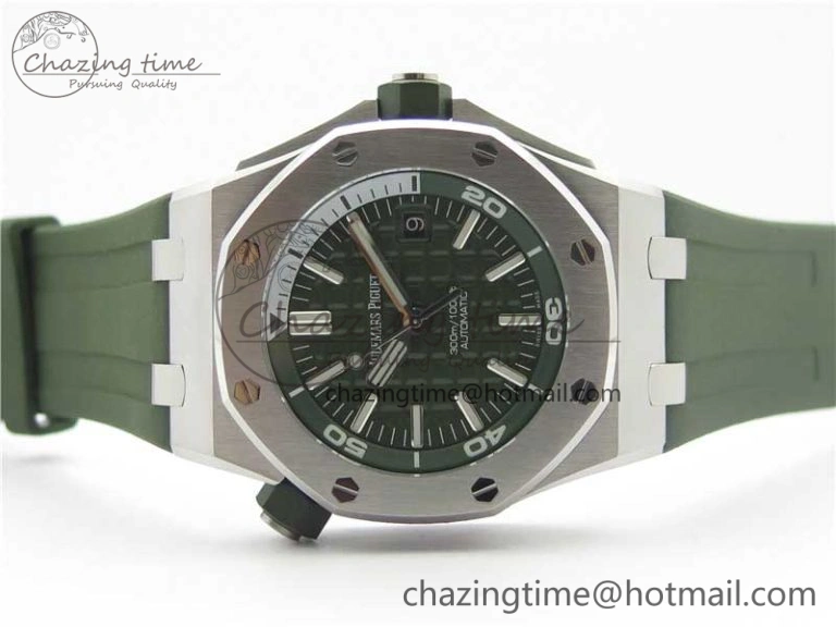 Royal Oak Offshore Diver Green 15710 JF 1:1 Best Edition on Green Rubber Strap A3120