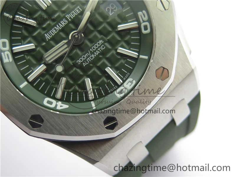Royal Oak Offshore Diver Green 15710 JF 1:1 Best Edition on Green Rubber Strap A3120