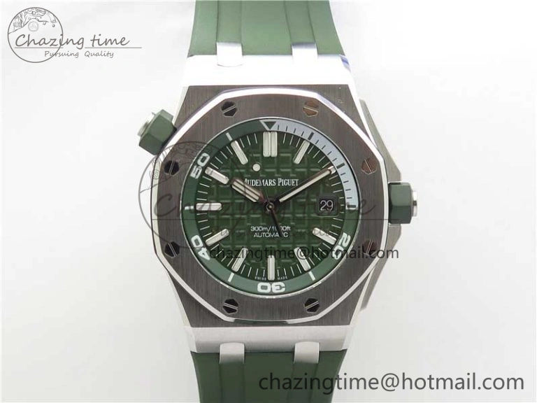 Royal Oak Offshore Diver Green 15710 JF 1:1 Best Edition on Green Rubber Strap A3120