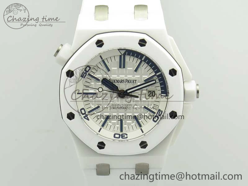 Royal Oak Offshore Diver Solid White Ceramic JF 1:1 Best Edition On White Rubber Strap A3120 V2
