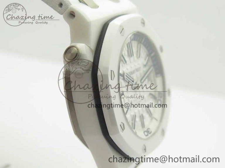 Royal Oak Offshore Diver Solid White Ceramic JF 1:1 Best Edition On White Rubber Strap A3120 V2