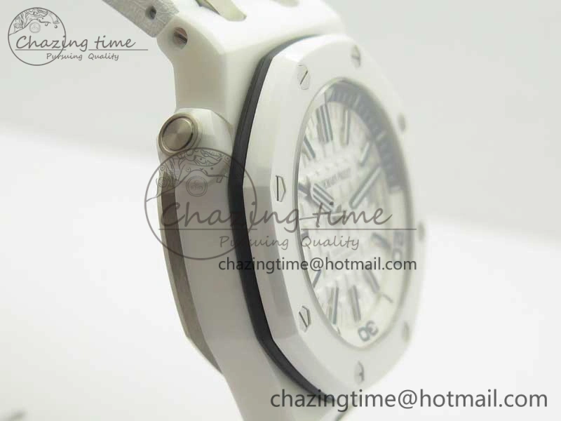 Royal Oak Offshore Diver Solid White Ceramic JF 1:1 Best Edition On White Rubber Strap A3120 V2