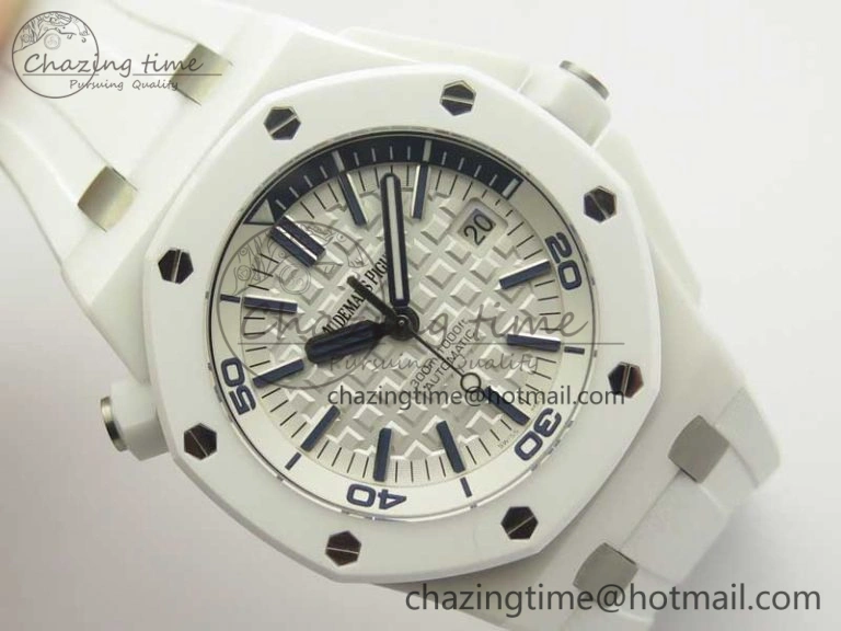 Royal Oak Offshore Diver Solid White Ceramic JF 1:1 Best Edition On White Rubber Strap A3120 V2