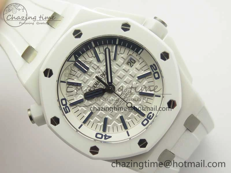 Royal Oak Offshore Diver Solid White Ceramic JF 1:1 Best Edition On White Rubber Strap A3120 V2