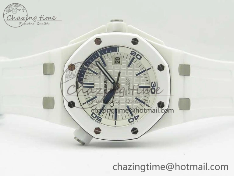 Royal Oak Offshore Diver Solid White Ceramic JF 1:1 Best Edition On White Rubber Strap A3120 V2