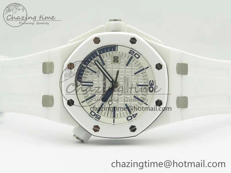 Royal Oak Offshore Diver Solid White Ceramic JF 1:1 Best Edition On White Rubber Strap A3120 V2