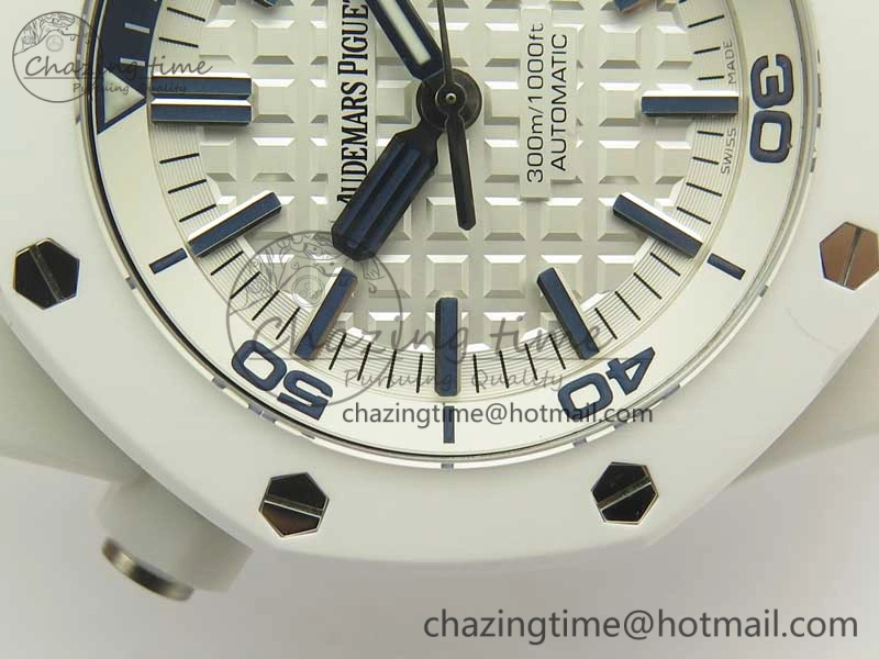 Royal Oak Offshore Diver Solid White Ceramic JF 1:1 Best Edition On White Rubber Strap A3120 V2